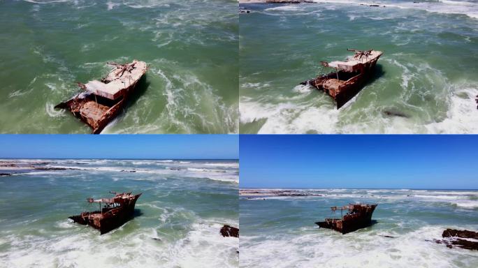 阿古拉斯海岸线上的美正丸38号锈蚀和风化的沉船，航拍