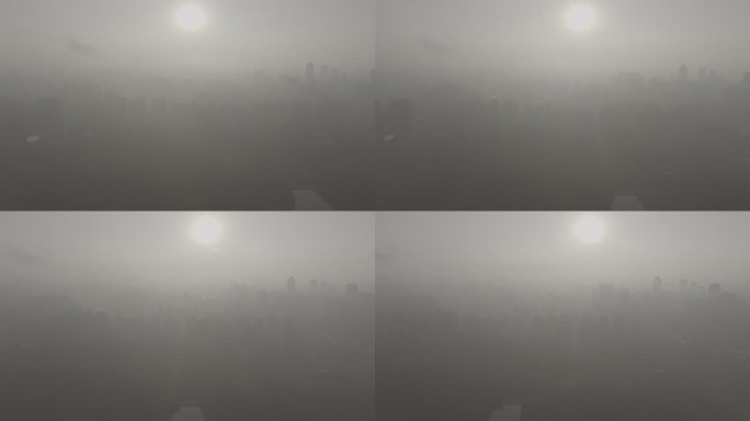 日出城市逆光拍摄雾蒙蒙的早晨