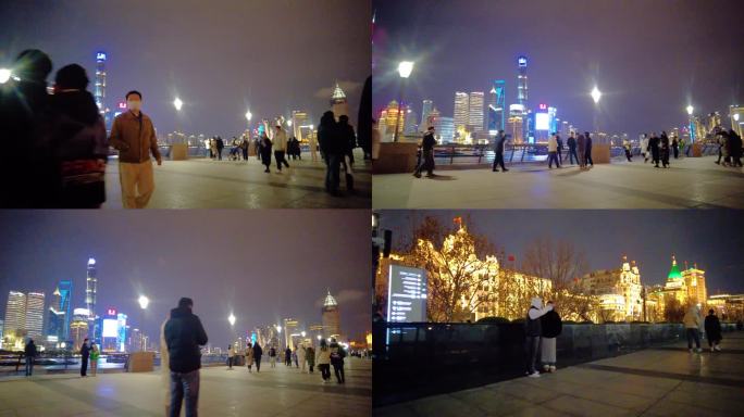 上海外滩游客人流夜景视频素材44