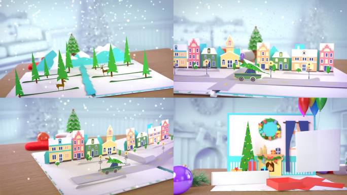 2D插图汽车运输圣诞树通过城市区域