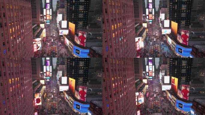 城市航拍纽约时代广场行人逛街购物汽车街道