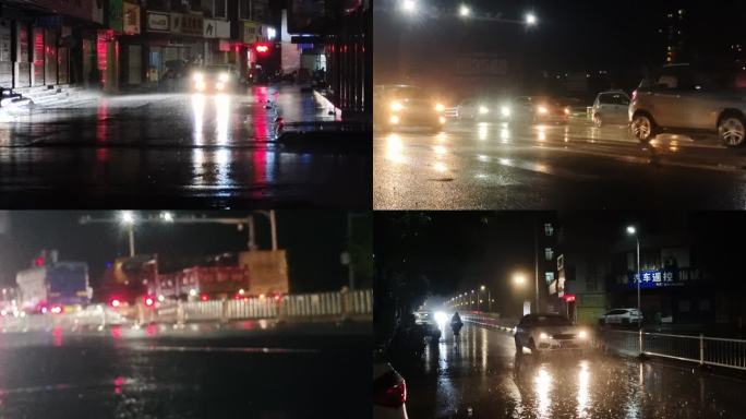 夜雨城市 秋雨晚上深夜 凌晨下雨雨后城市