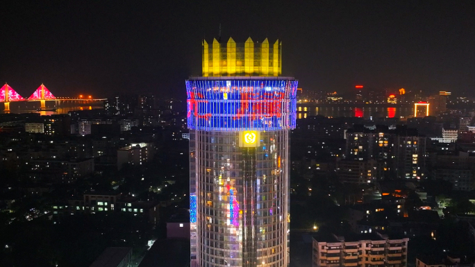 广东肇庆城市 夜景航拍