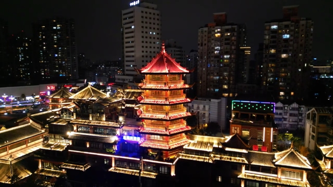 四川成都中心城区夜景城市风景航拍