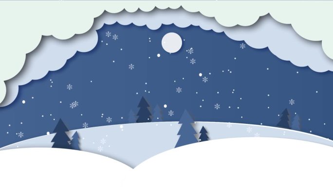 冬天的雪落在圣诞之夜的剪纸设计
