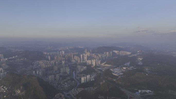 贵阳未来方舟夕阳晚霞中环路南明河大景