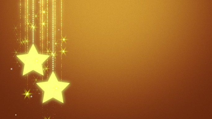闪闪发光的金色星星挂在绳子上的棕色背景