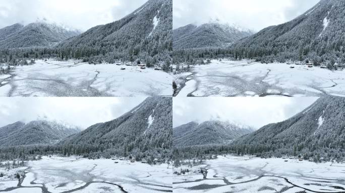 西藏林芝巴松措，雪山森林雪地林海雪原风光