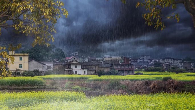 下大雨村庄 舞台背景