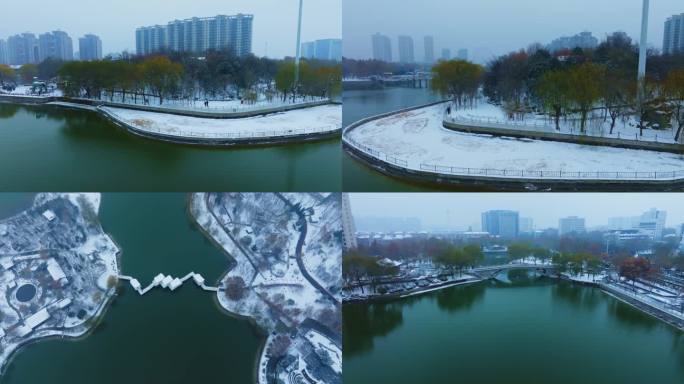 航拍城市冬季雪景