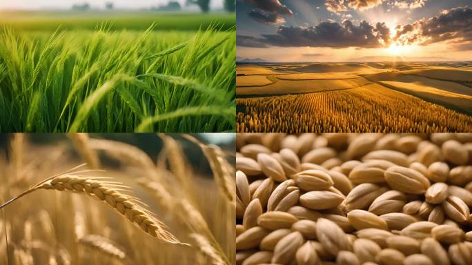 小麦麦田麦穗粮食丰收麦粒青麦从苗期到成熟