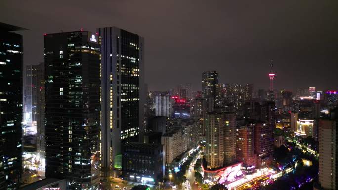 四川成都中心城区夜景航拍