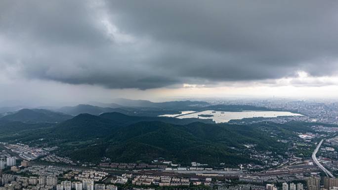 黑云压城 杭州西湖 西湖群山 航拍延时