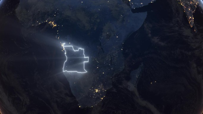 现实的地球夜间轨道和缩放发光边界安哥拉