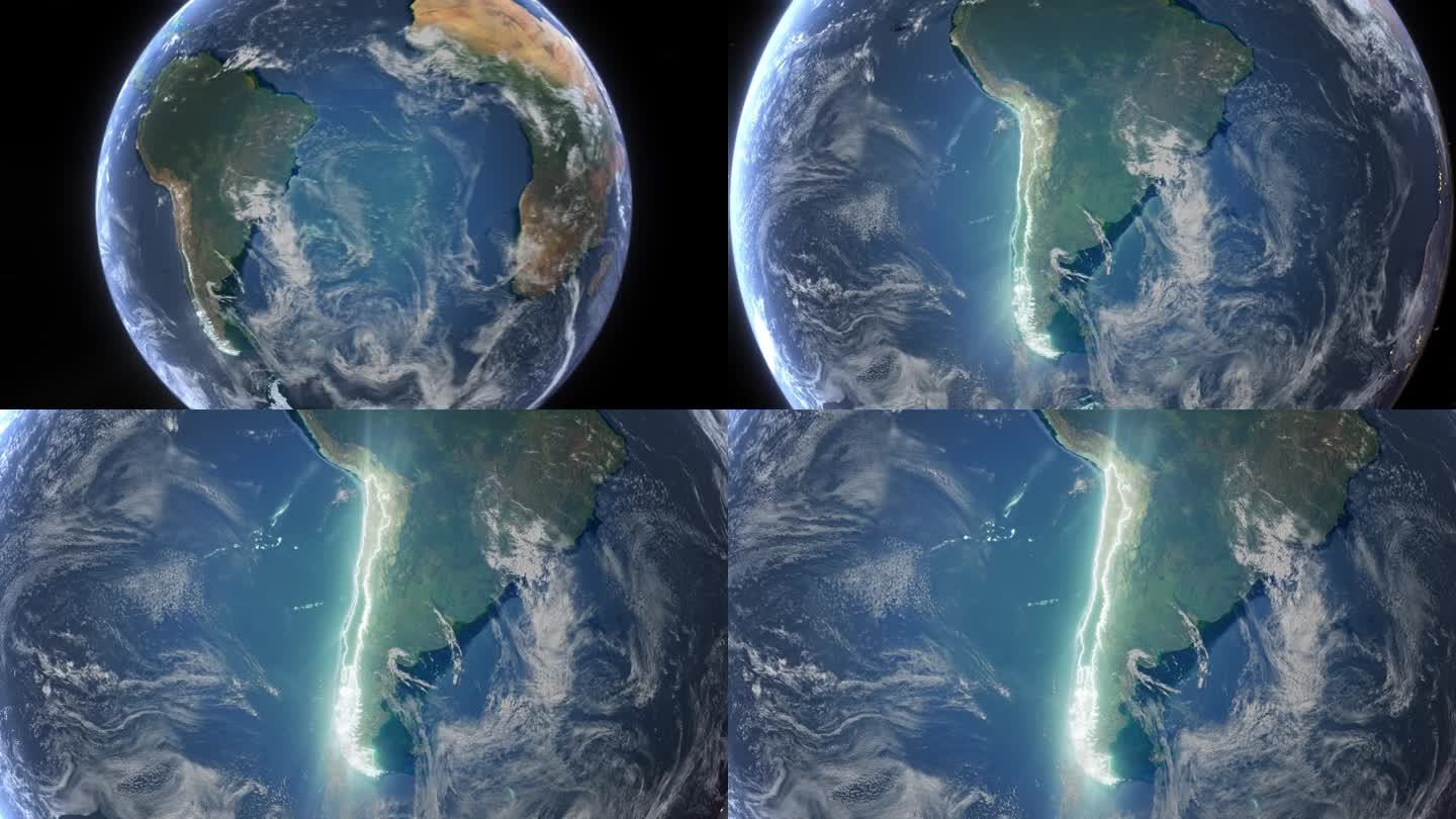 现实的地球轨道和缩放发光边界智利
