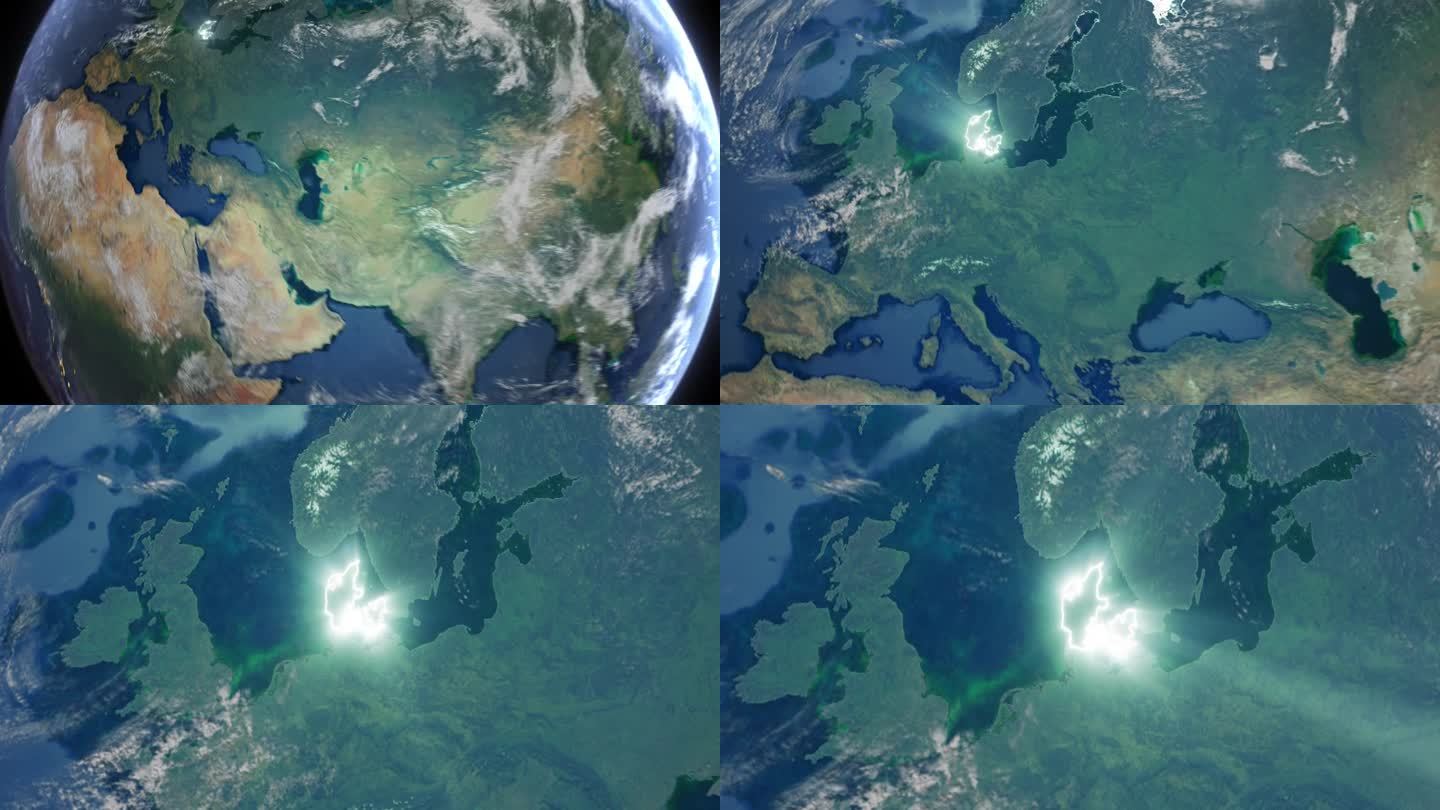 现实的地球轨道和缩放发光边界丹麦