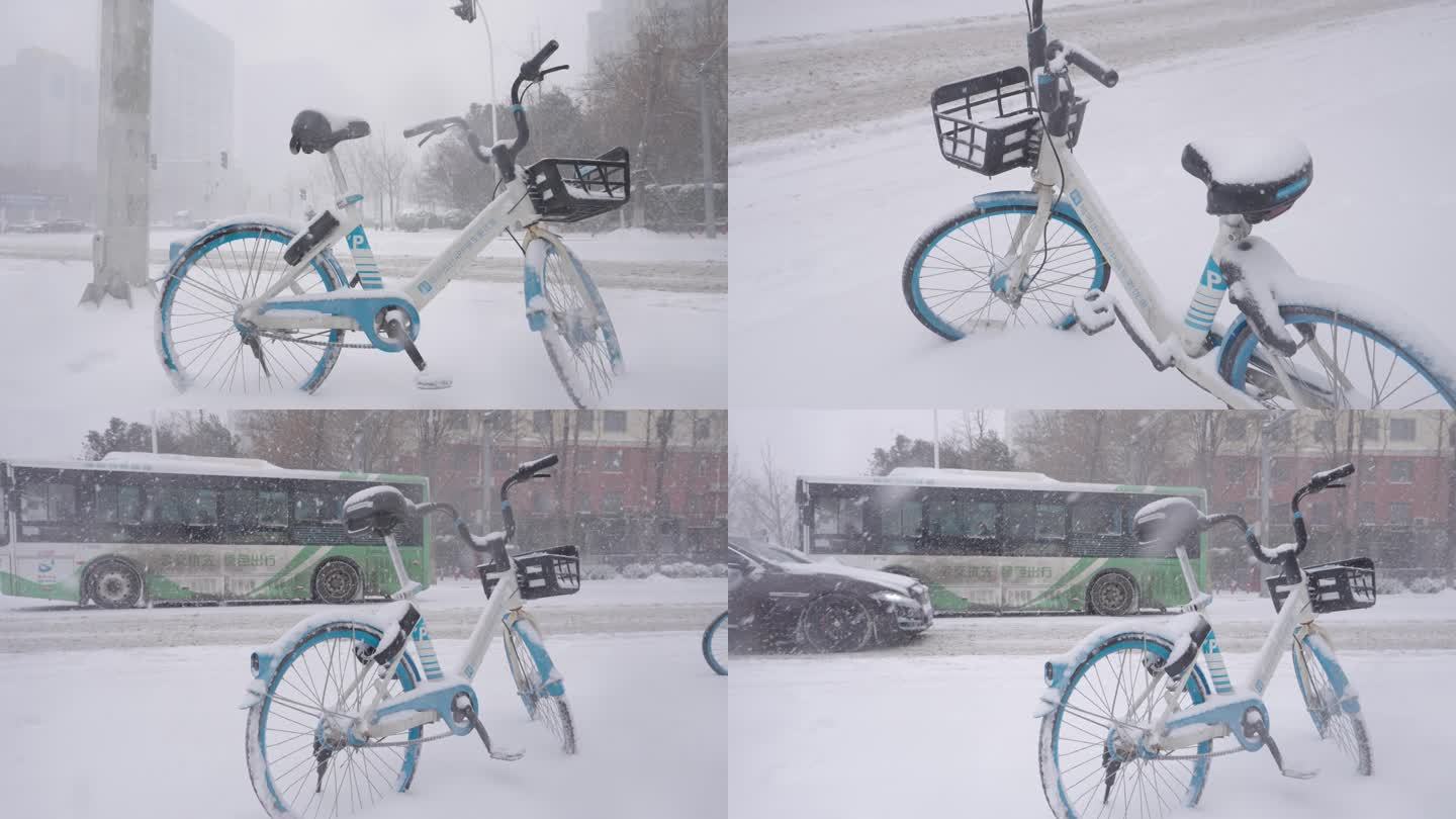 暴雪中的共享单车4K