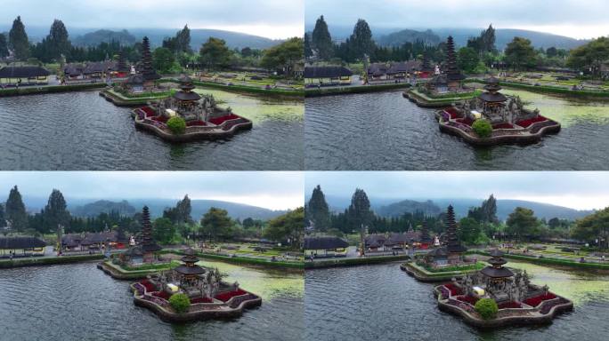 鸟瞰印尼巴厘岛的Pura ulun danu bratan神庙。