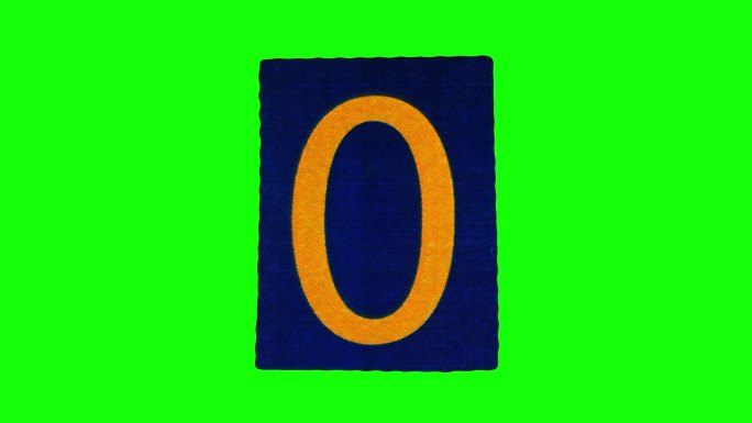 深蓝色纸张上的数字零在绿色屏幕上以定格动作折叠和展开