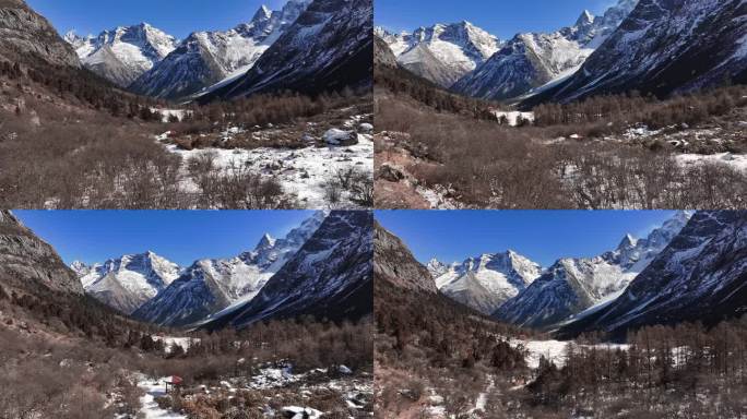 四川阿坝毕棚沟景区四姑娘山冬季雪景航拍