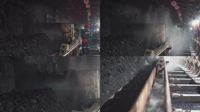 煤矿采煤现场挖煤机械挖煤