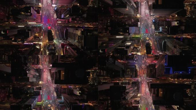 航拍纽约时代广场城市街道汽车行人夜景灯光