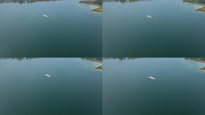 在德国的基姆西湖，游艇驶过巴伐利亚海。无人机航拍