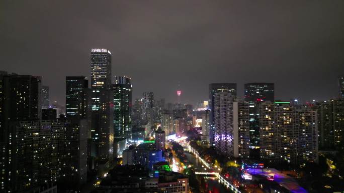 四川成都中心城区夜景航拍