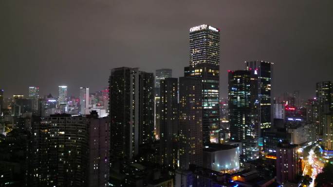 四川成都中心城区夜景航拍