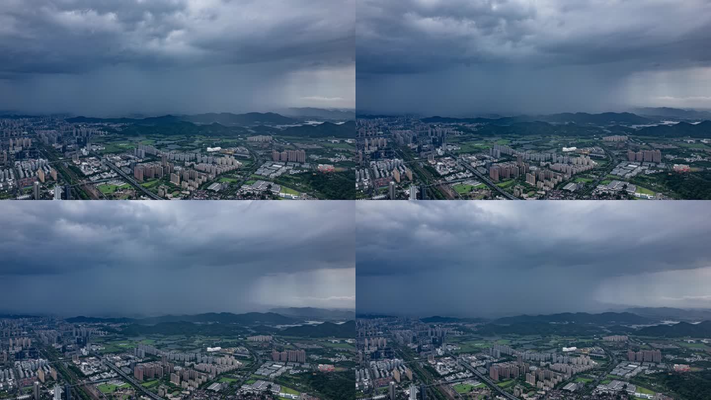 乌云密布雨幡暴雨过境航拍延时