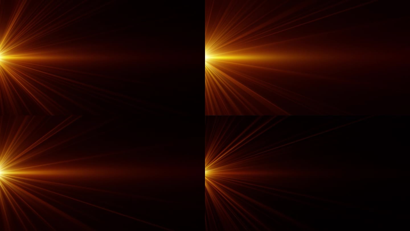 摘要光学耀斑闪耀光线视觉无缝循环动画，橘黄色的聚光灯在中心左侧，背景或过渡。4K循环闪光灯泄漏模板。