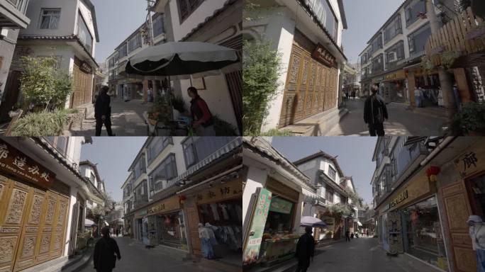 云南大理双廊古镇内部街道固定镜头拍摄人群