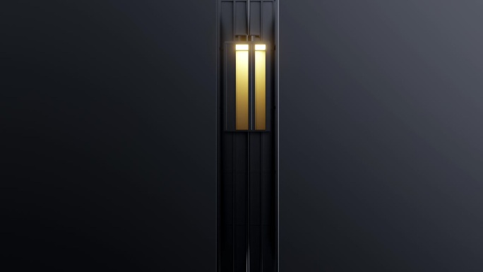 开放式玻璃透明电梯舱室，光线在墙壁上移动，住宅，办公室或酒店。逼真的3d动画。