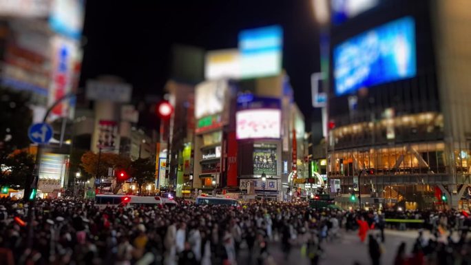 东京街道上的人群。大型广告显示屏