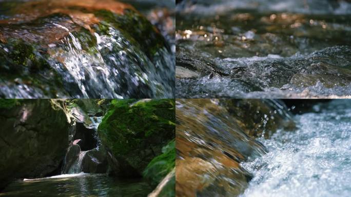 溪水水流山泉苔藓瀑布青苔泉水原始森林