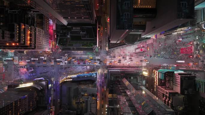 航拍纽约时代广场城市街道汽车行人夜景灯光