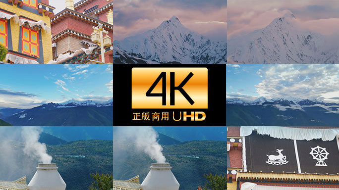 雪山晨曦与神秘寺庙自然人文风光4K影片