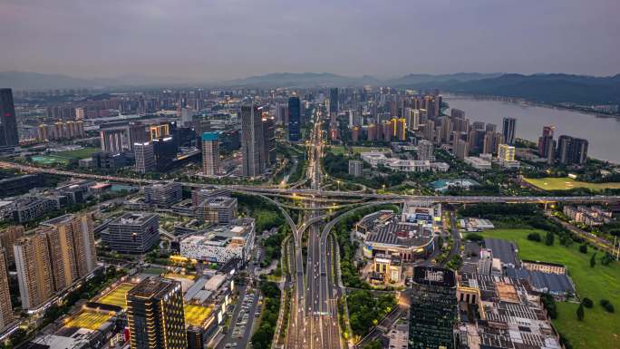 滨江区长河夜景航拍延时