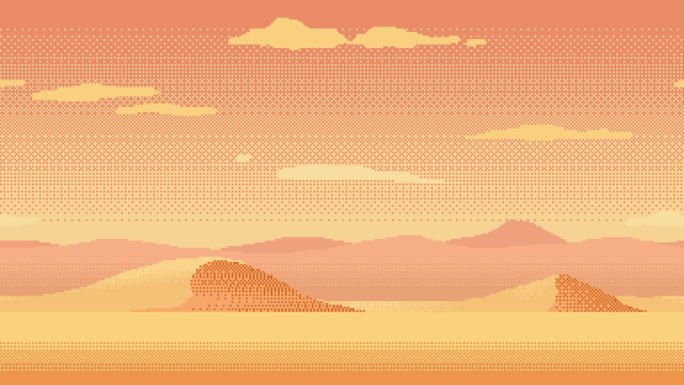 沙漠景观的像素艺术循环动画。