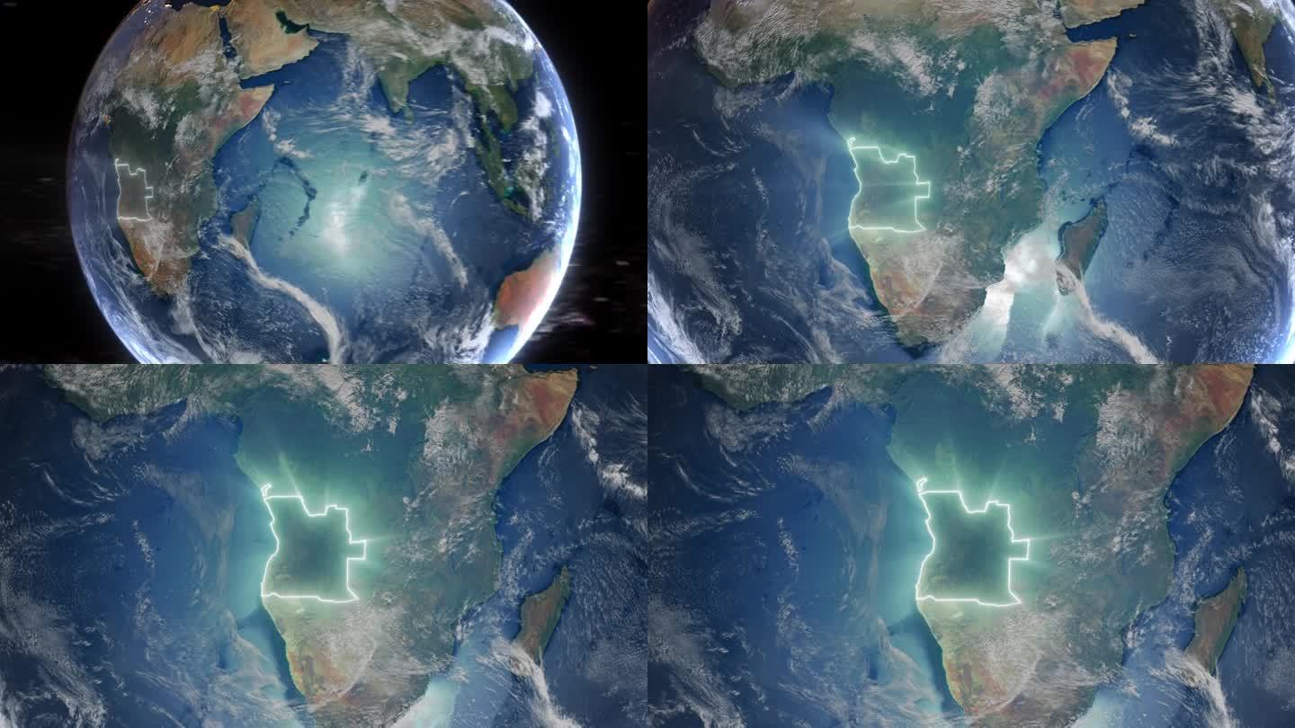 现实的地球轨道和缩放发光边界安哥拉