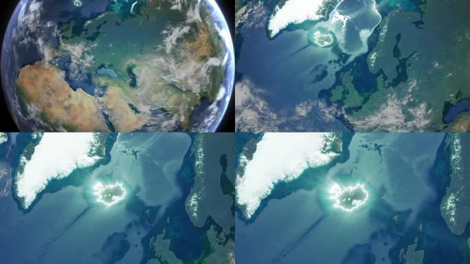 现实的地球轨道和缩放发光边界冰岛