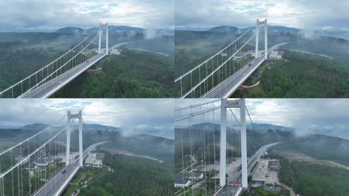 航拍中国超级工程云南龙江特大桥雨雾