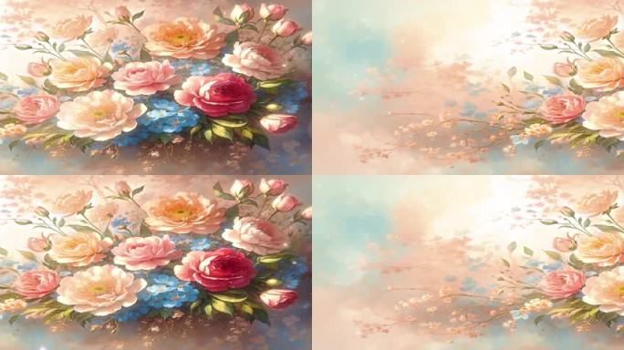 4K宽屏大屏唯美鲜花油画概念背景