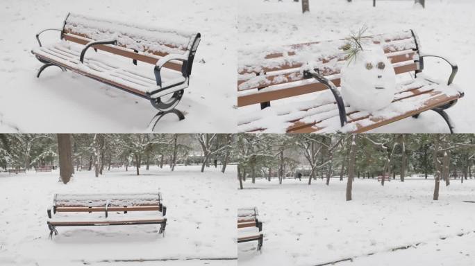 雪天的公园椅子