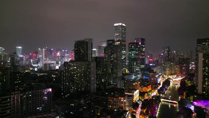 四川成都中心城区夜景航拍