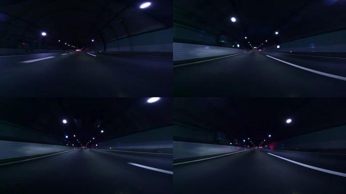 半夜开车穿过高速公路隧道