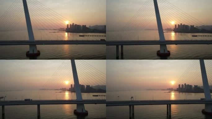 夕阳下深圳湾大桥