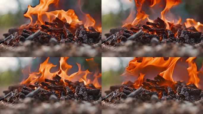 燃烧的木炭火堆