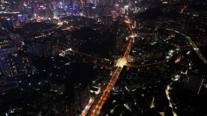 贵阳城夜景航拍宝山南路