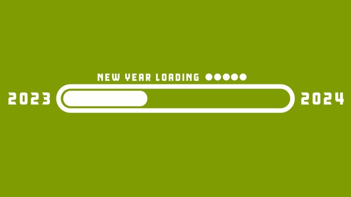 加载2023至2024进度条绿屏动画。欢迎2024年新年快乐。年份从2023年改为2024年。202